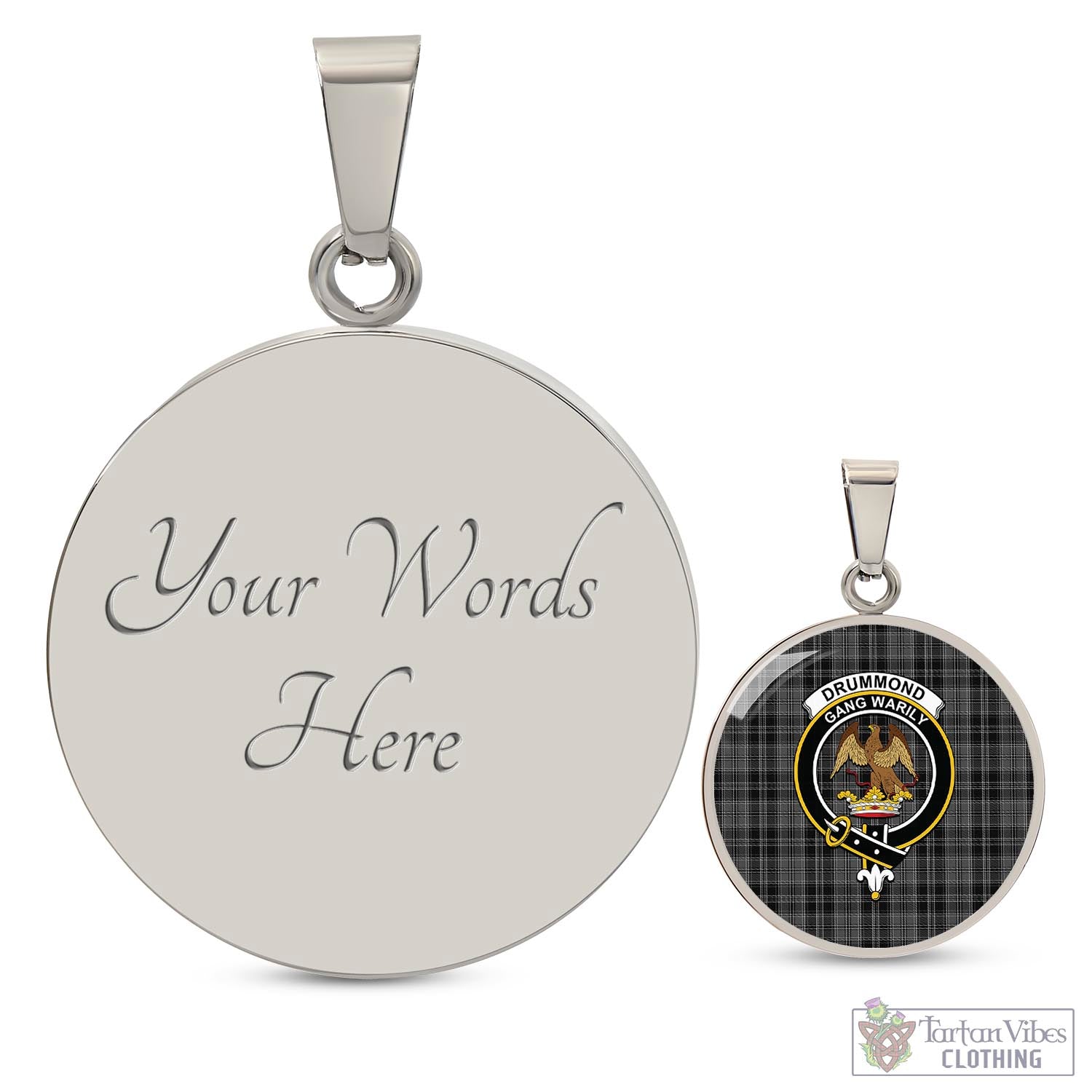 Tartan Vibes Clothing Drummond Grey Tartan Circle Necklace with Family Crest