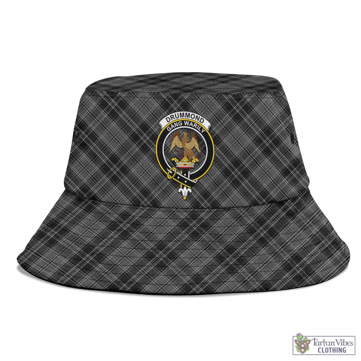 Tartan Vibes Clothing Drummond Grey Tartan Bucket Hat with Family Crest