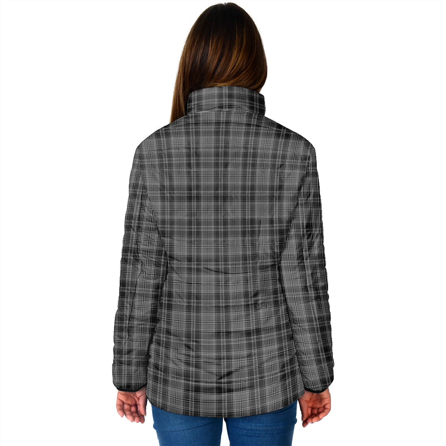 Drummond Grey Tartan Padded Jacket with Family Crest - Tartan Vibes Clothing