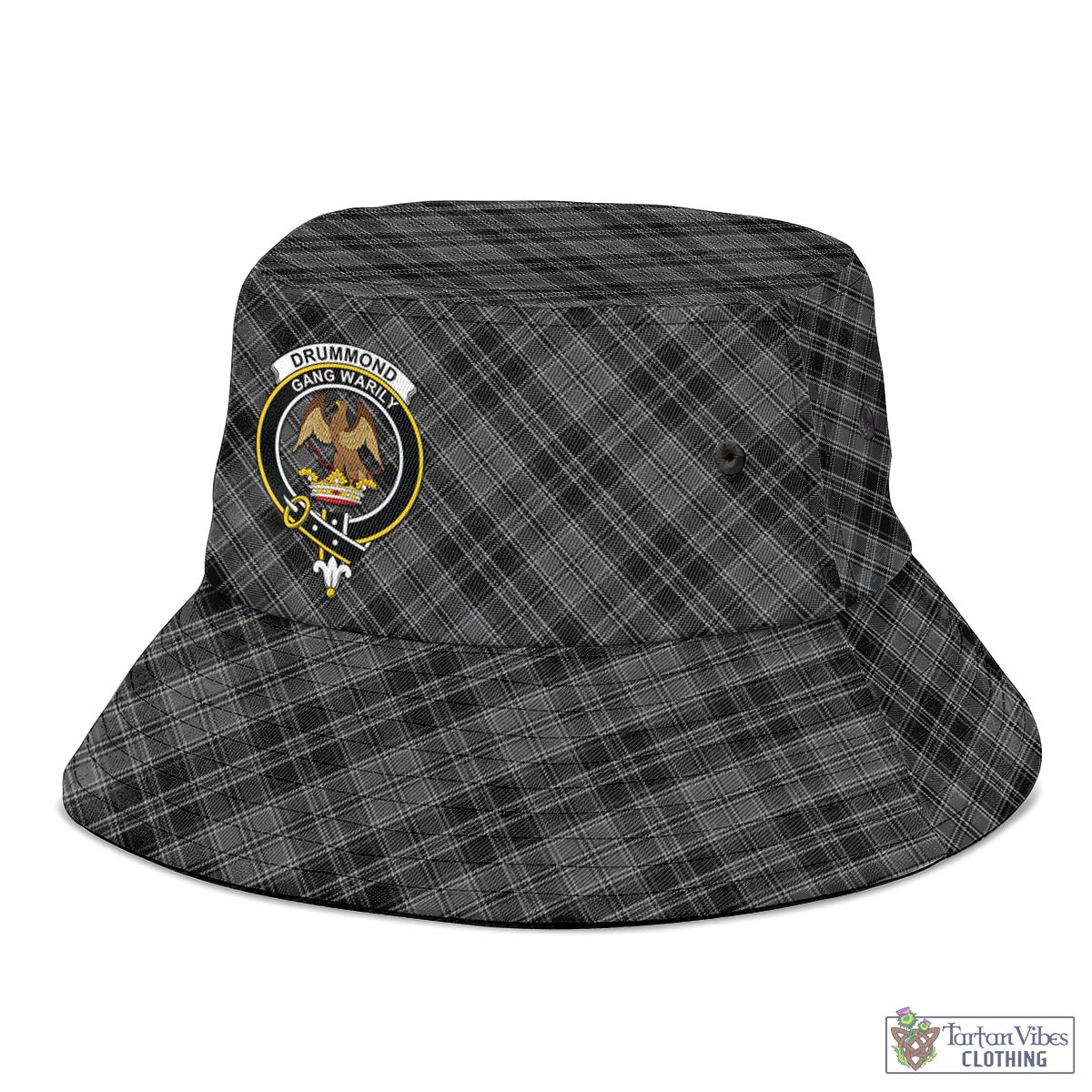 Tartan Vibes Clothing Drummond Grey Tartan Bucket Hat with Family Crest