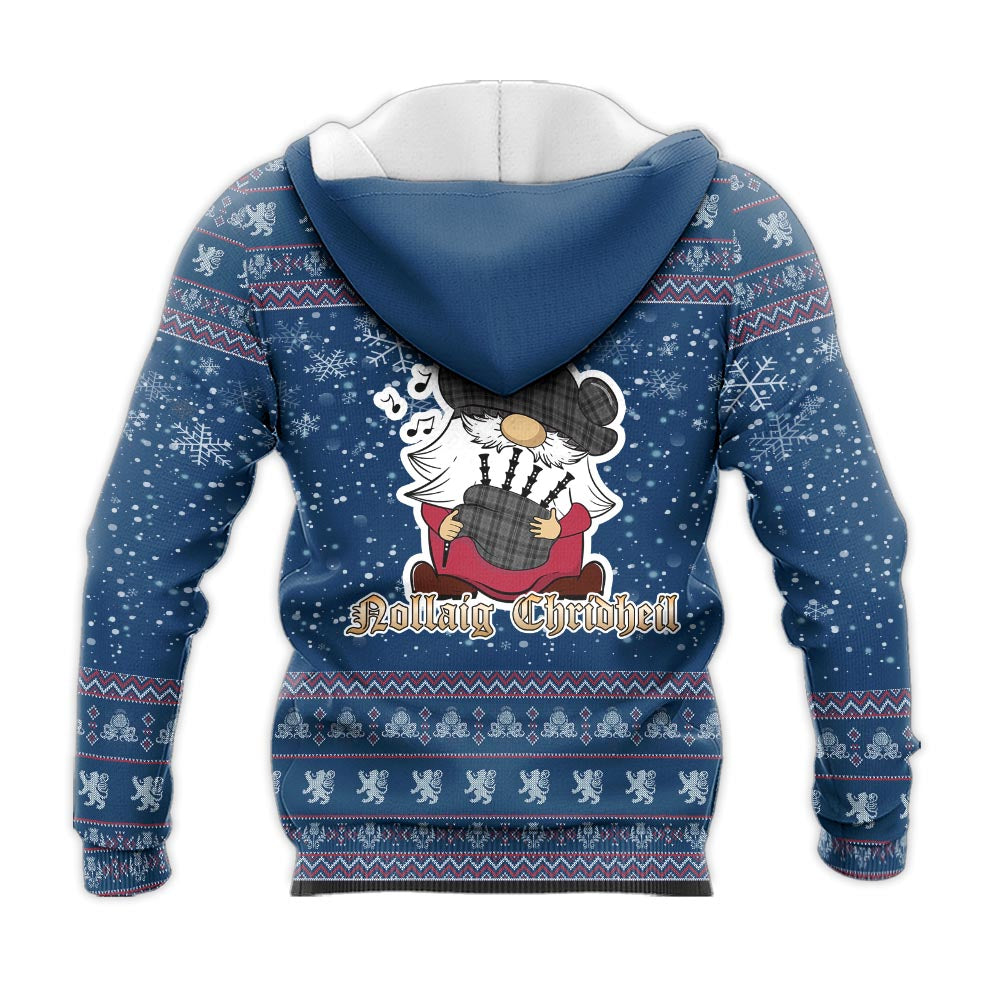 Drummond Grey Clan Christmas Knitted Hoodie with Funny Gnome Playing Bagpipes - Tartanvibesclothing