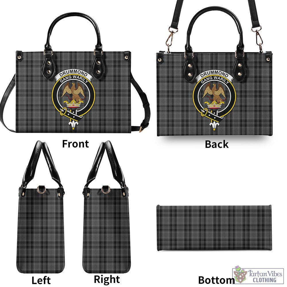 Tartan Vibes Clothing Drummond Grey Tartan Luxury Leather Handbags with Family Crest