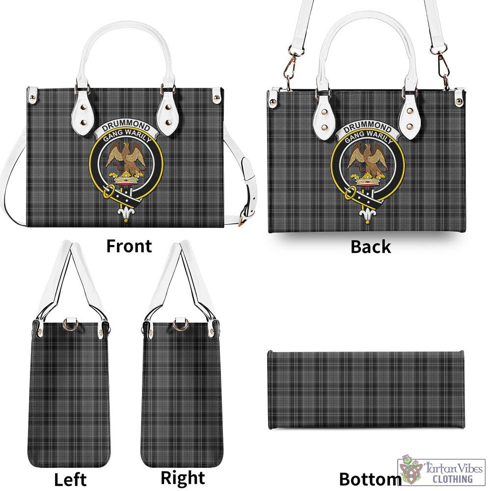 Tartan Vibes Clothing Drummond Grey Tartan Luxury Leather Handbags with Family Crest