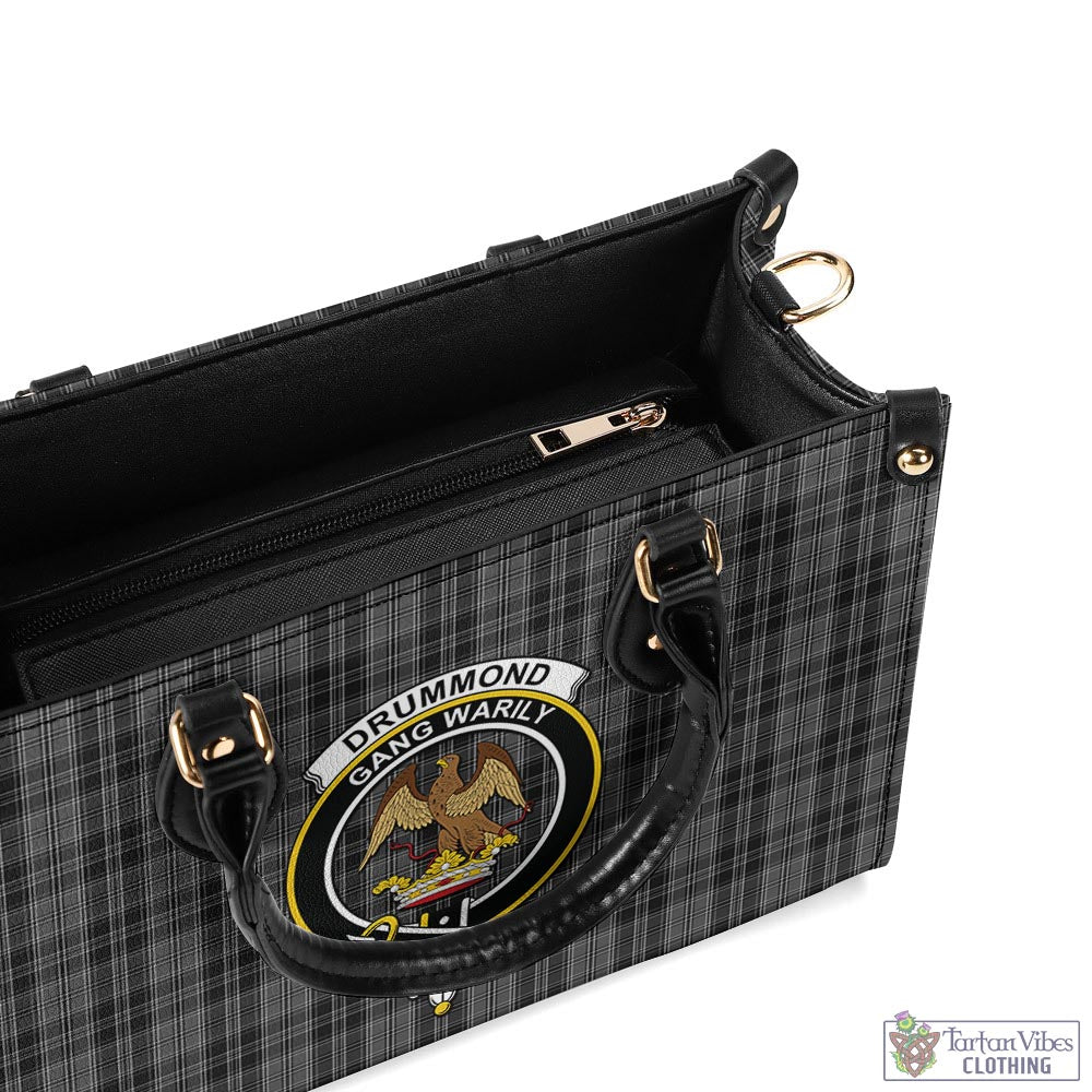 Tartan Vibes Clothing Drummond Grey Tartan Luxury Leather Handbags with Family Crest