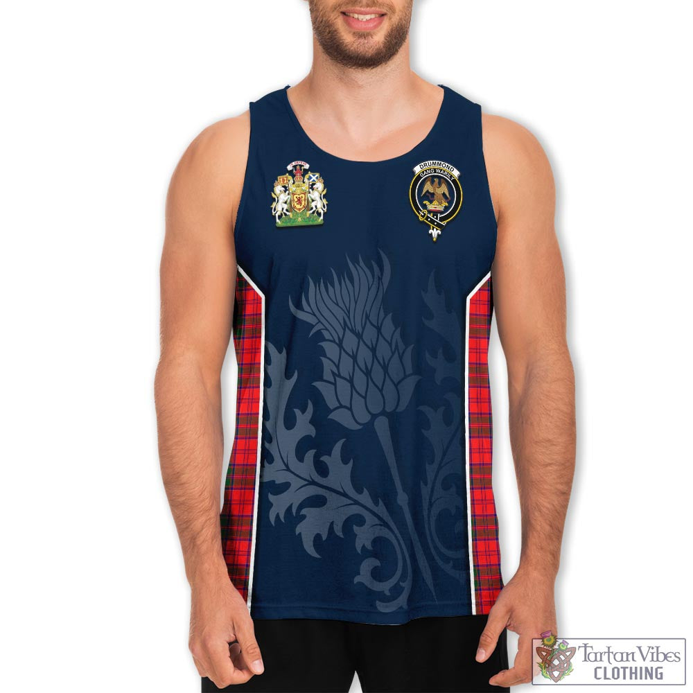 Tartan Vibes Clothing Drummond Modern Tartan Men's Tanks Top with Family Crest and Scottish Thistle Vibes Sport Style