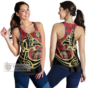 Drummond Modern Tartan Women's Racerback Tanks with Family Crest Celtic Wolf Style