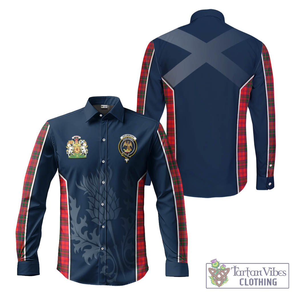 Tartan Vibes Clothing Drummond Modern Tartan Long Sleeve Button Up Shirt with Family Crest and Scottish Thistle Vibes Sport Style