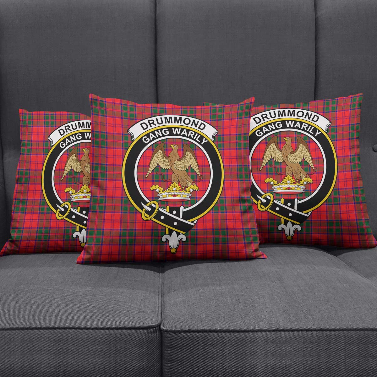 Drummond Modern Tartan Pillow Cover with Family Crest Square Pillow Cover - Tartanvibesclothing