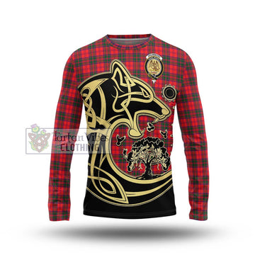 Drummond Modern Tartan Long Sleeve T-Shirt with Family Crest Celtic Wolf Style