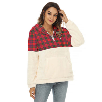 Drummond Modern Tartan Women's Borg Fleece Hoodie With Half Zip with Family Crest