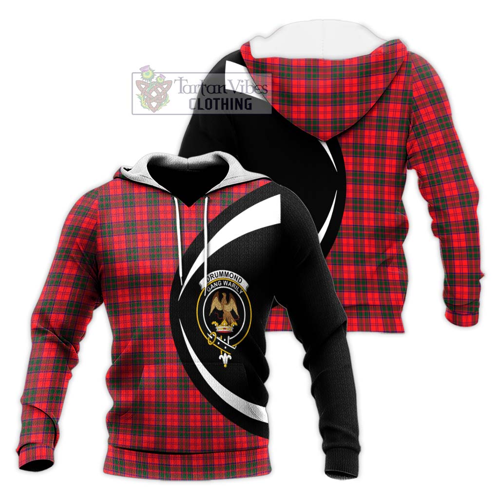 Drummond Modern Tartan Knitted Hoodie with Family Crest Circle Style Unisex Knitted Pullover Hoodie - Tartan Vibes Clothing