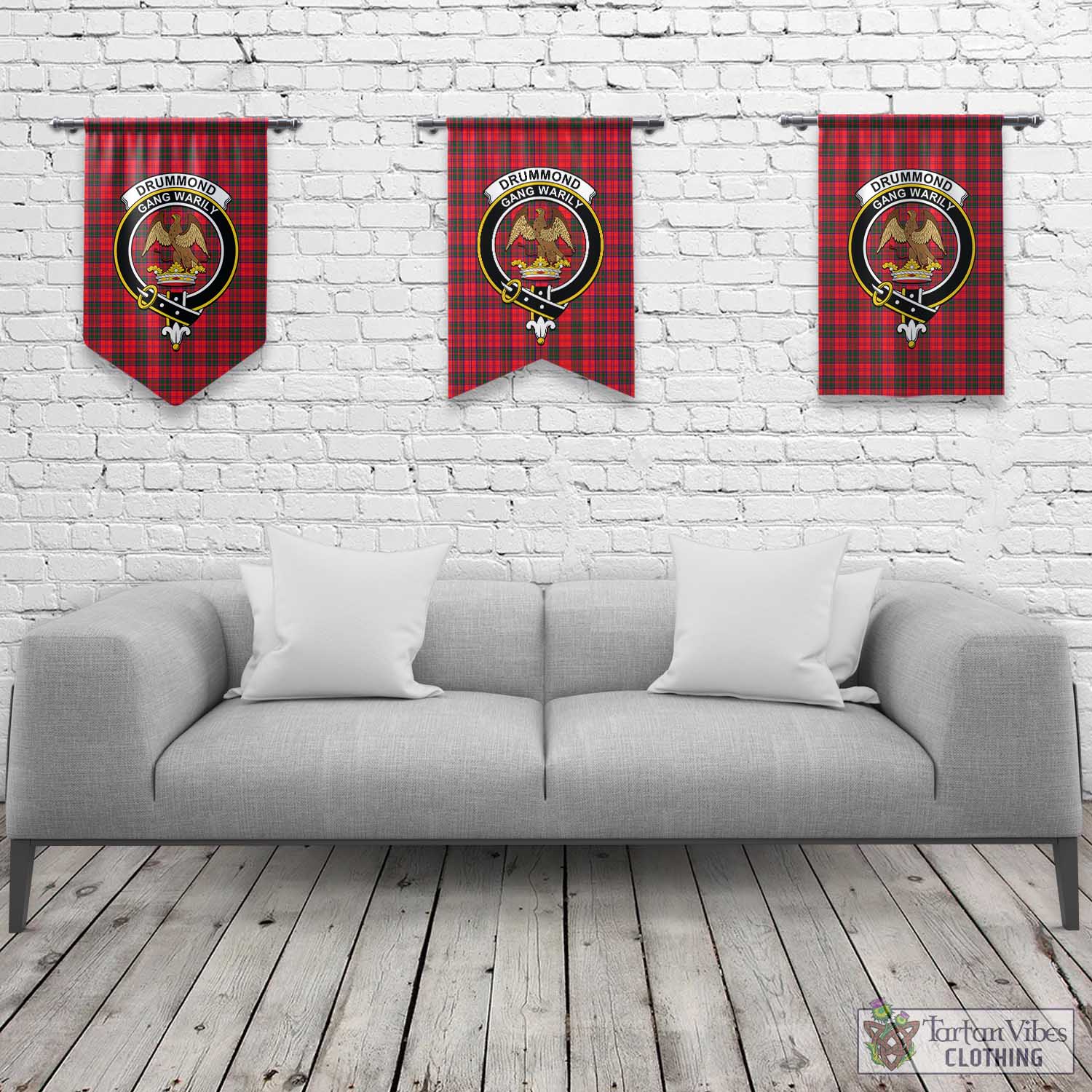 Tartan Vibes Clothing Drummond Modern Tartan Gonfalon, Tartan Banner with Family Crest