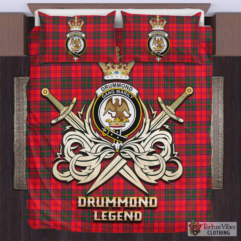 Tartan Vibes Clothing Drummond Modern Tartan Bedding Set with Clan Crest and the Golden Sword of Courageous Legacy