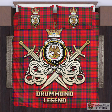 Drummond Modern Tartan Bedding Set with Clan Crest and the Golden Sword of Courageous Legacy