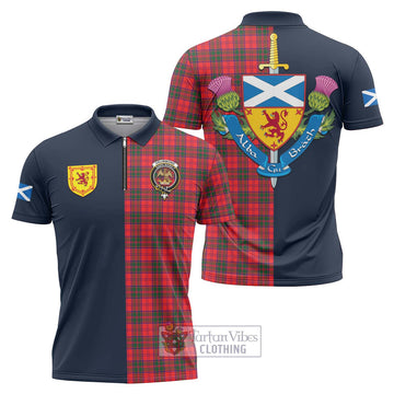 Drummond Modern Tartan Zipper Polo Shirt Alba with Scottish Lion Royal Arm Half Style