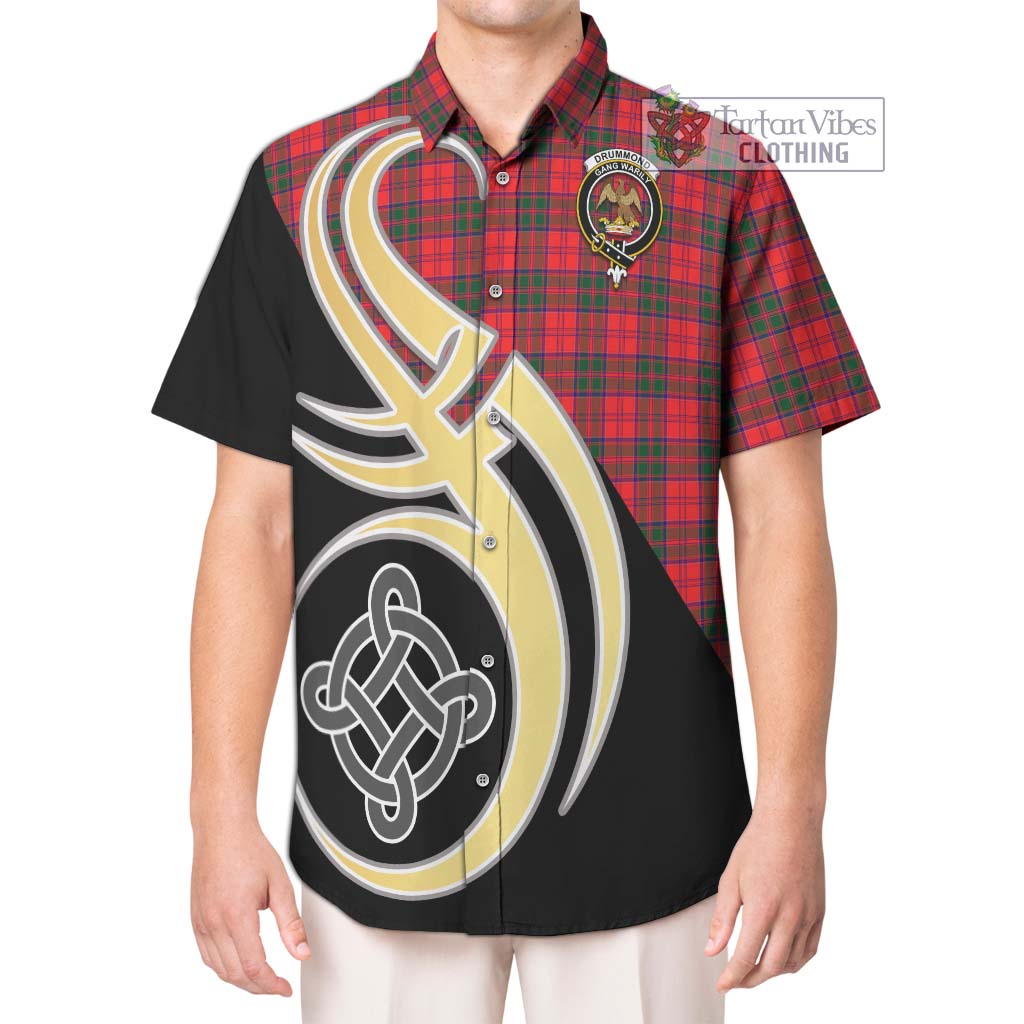 Drummond Modern Tartan Short Sleeve Button Shirt with Family Crest and Celtic Symbol Style Kid - Tartan Vibes Clothing