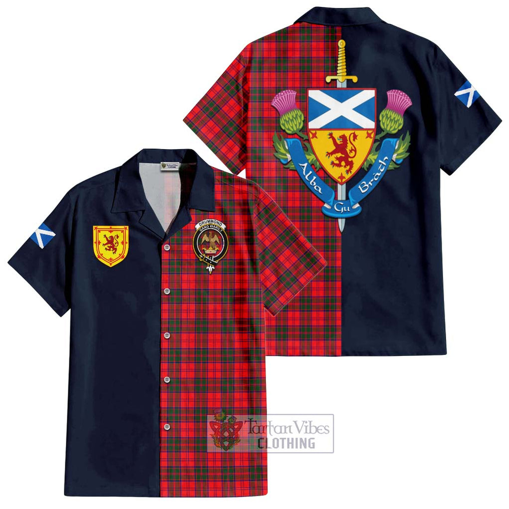 Tartan Vibes Clothing Drummond Modern Tartan Short Sleeve Button Shirt with Scottish Lion Royal Arm Half Style