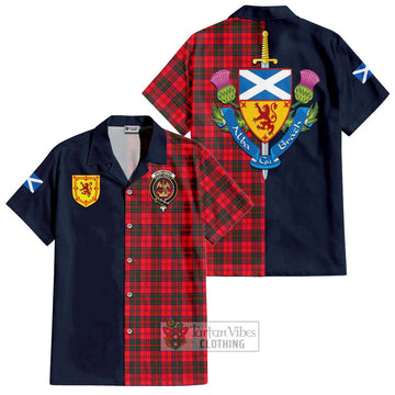 Drummond Modern Tartan Short Sleeve Button Shirt Alba with Scottish Lion Royal Arm Half Style