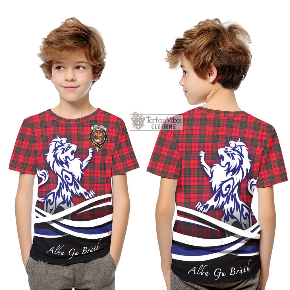 Drummond Modern Tartan Kid T-Shirt with Alba Gu Brath Regal Lion Emblem Youth XL Size14 - Tartanvibesclothing Shop