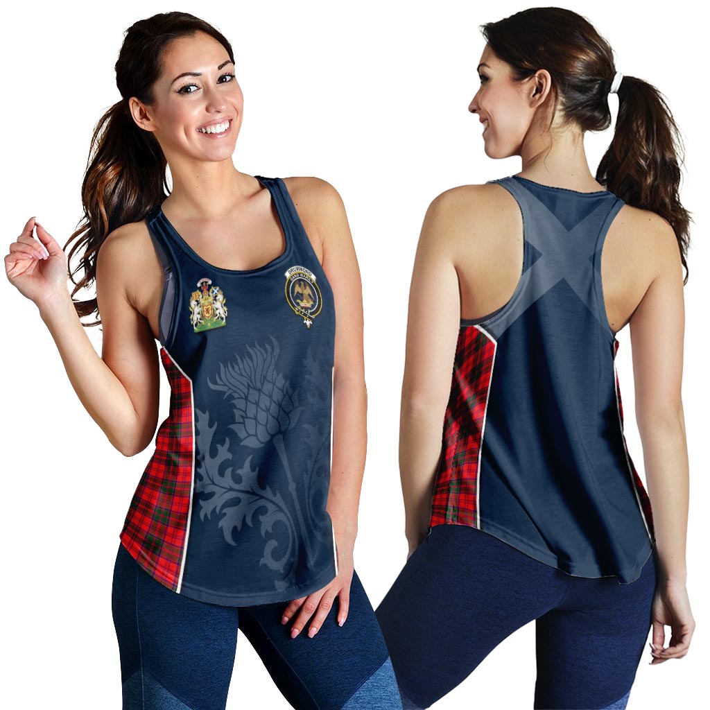 Tartan Vibes Clothing Drummond Modern Tartan Women's Racerback Tanks with Family Crest and Scottish Thistle Vibes Sport Style