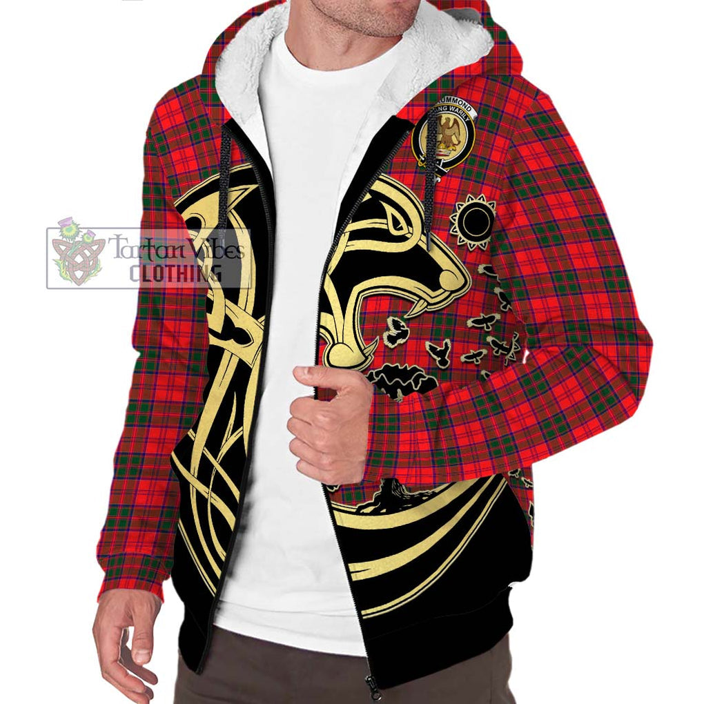 Drummond Modern Tartan Sherpa Hoodie with Family Crest Celtic Wolf Style Unisex S - Tartan Vibes Clothing