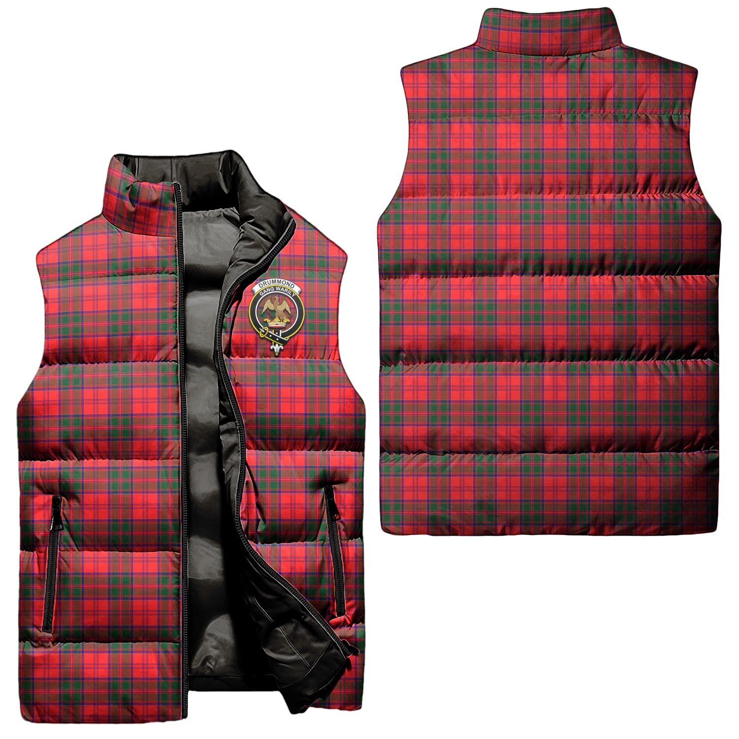 Drummond Modern Tartan Sleeveless Puffer Jacket with Family Crest Unisex - Tartanvibesclothing