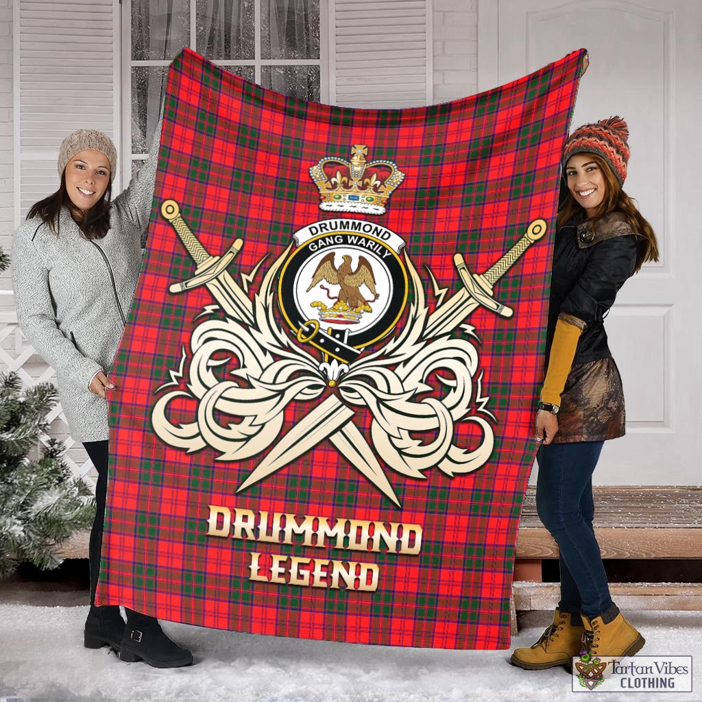 Tartan Vibes Clothing Drummond Modern Tartan Blanket with Clan Crest and the Golden Sword of Courageous Legacy