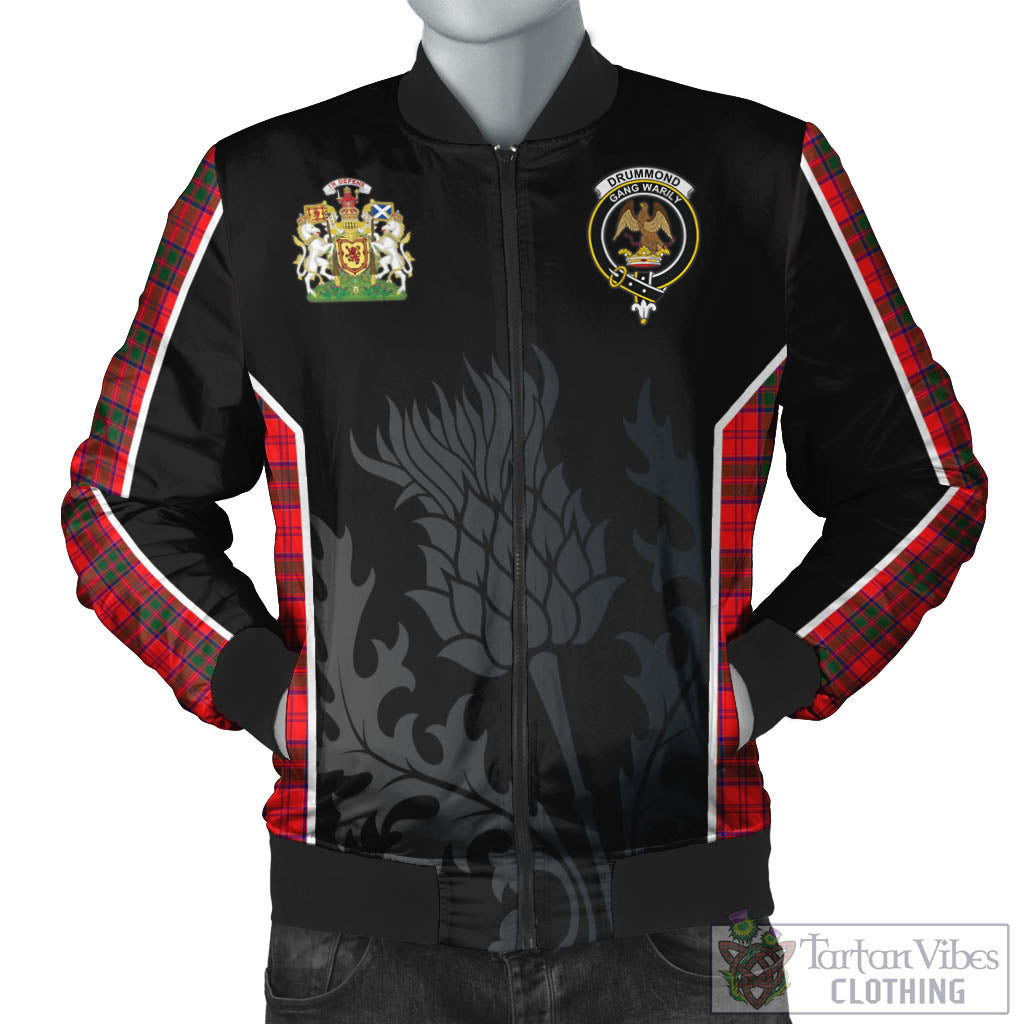 Tartan Vibes Clothing Drummond Modern Tartan Bomber Jacket with Family Crest and Scottish Thistle Vibes Sport Style