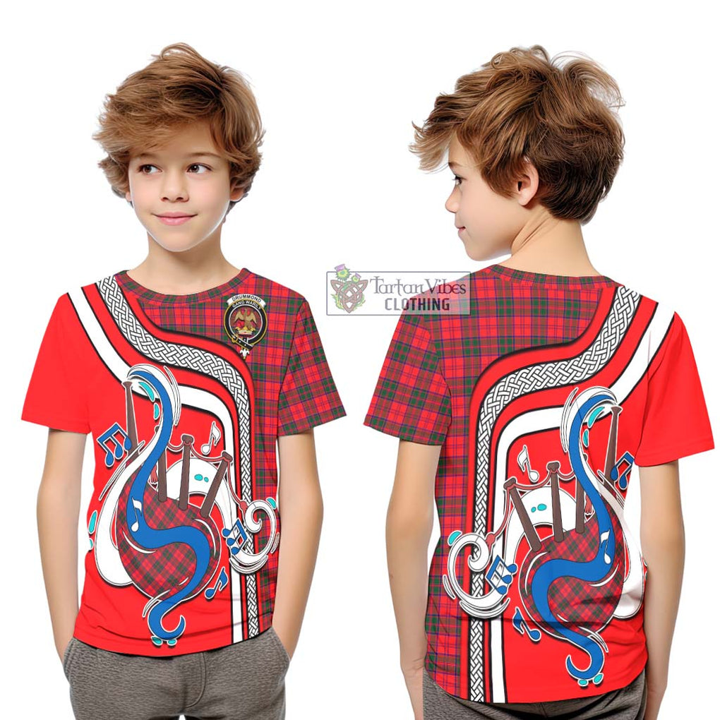 Tartan Vibes Clothing Drummond Modern Tartan Kid T-Shirt with Epic Bagpipe Style