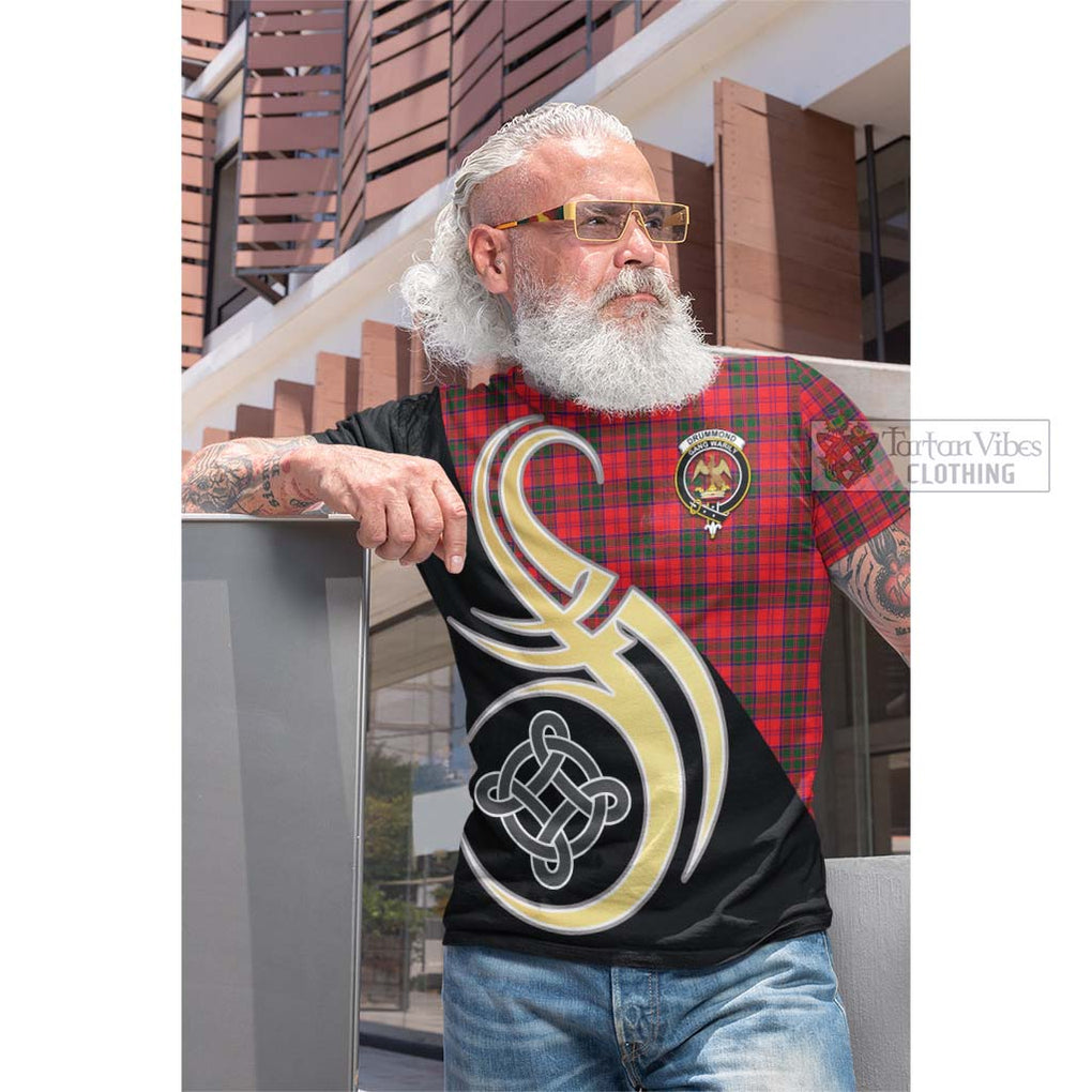 Tartan Vibes Clothing Drummond Modern Tartan Cotton T-shirt with Family Crest and Celtic Symbol Style