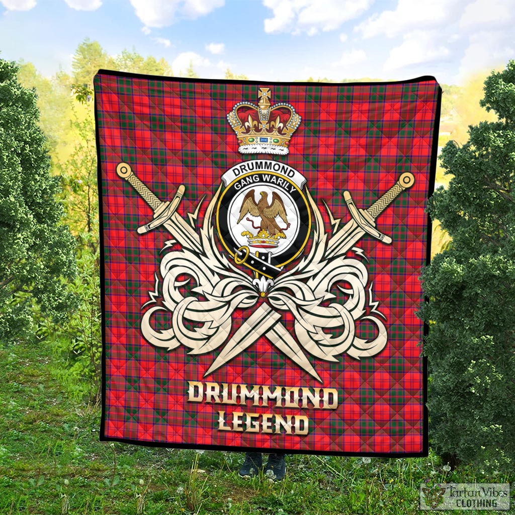 Tartan Vibes Clothing Drummond Modern Tartan Quilt with Clan Crest and the Golden Sword of Courageous Legacy