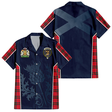 Drummond Modern Tartan Short Sleeve Button Up Shirt with Family Crest and Scottish Thistle Vibes Sport Style