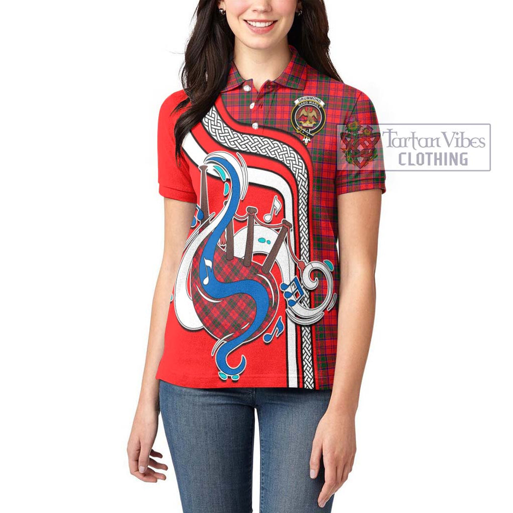 Drummond Modern Tartan Women's Polo Shirt with Epic Bagpipe Style - Tartanvibesclothing Shop