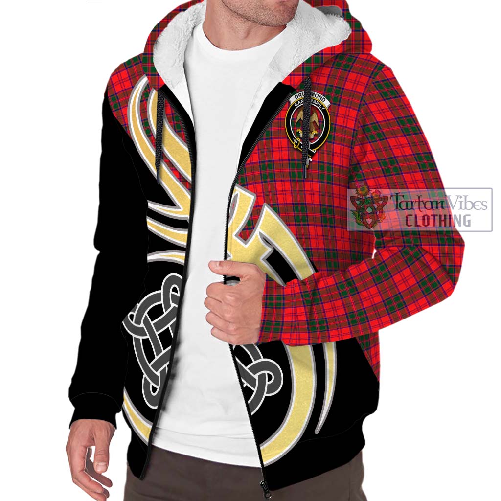 Drummond Modern Tartan Sherpa Hoodie with Family Crest and Celtic Symbol Style - Tartan Vibes Clothing