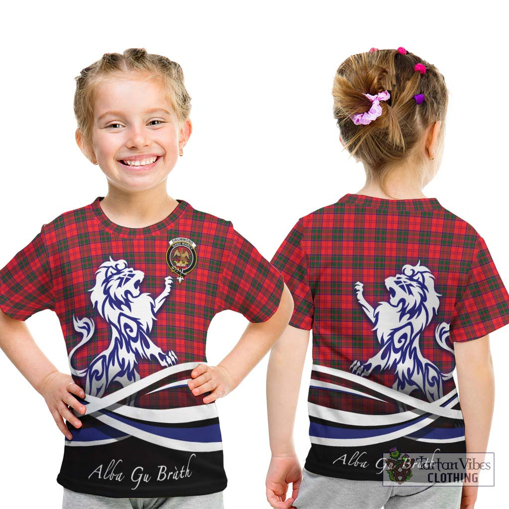 Drummond Modern Tartan Kid T-Shirt with Alba Gu Brath Regal Lion Emblem - Tartanvibesclothing Shop