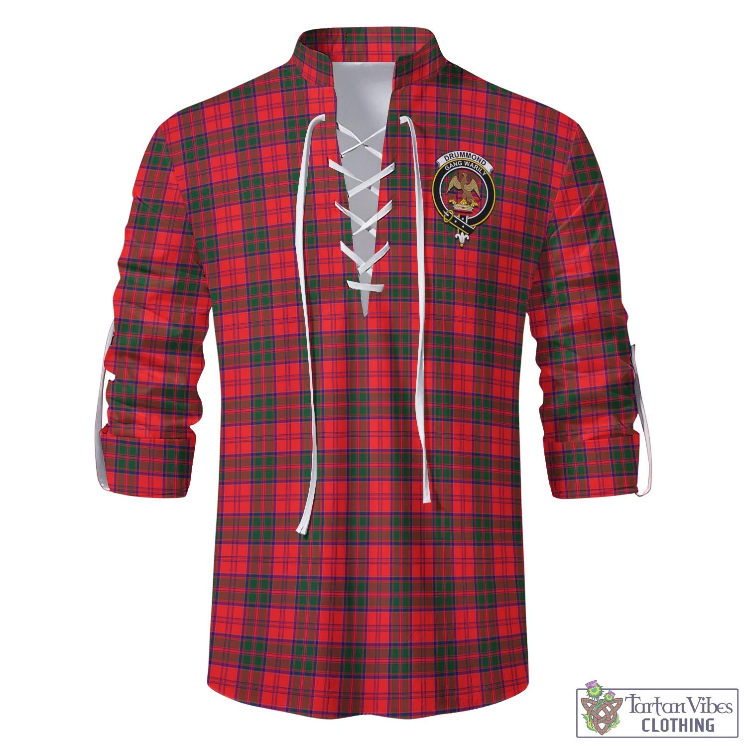 Tartan Vibes Clothing Drummond Modern Tartan Men's Scottish Traditional Jacobite Ghillie Kilt Shirt with Family Crest