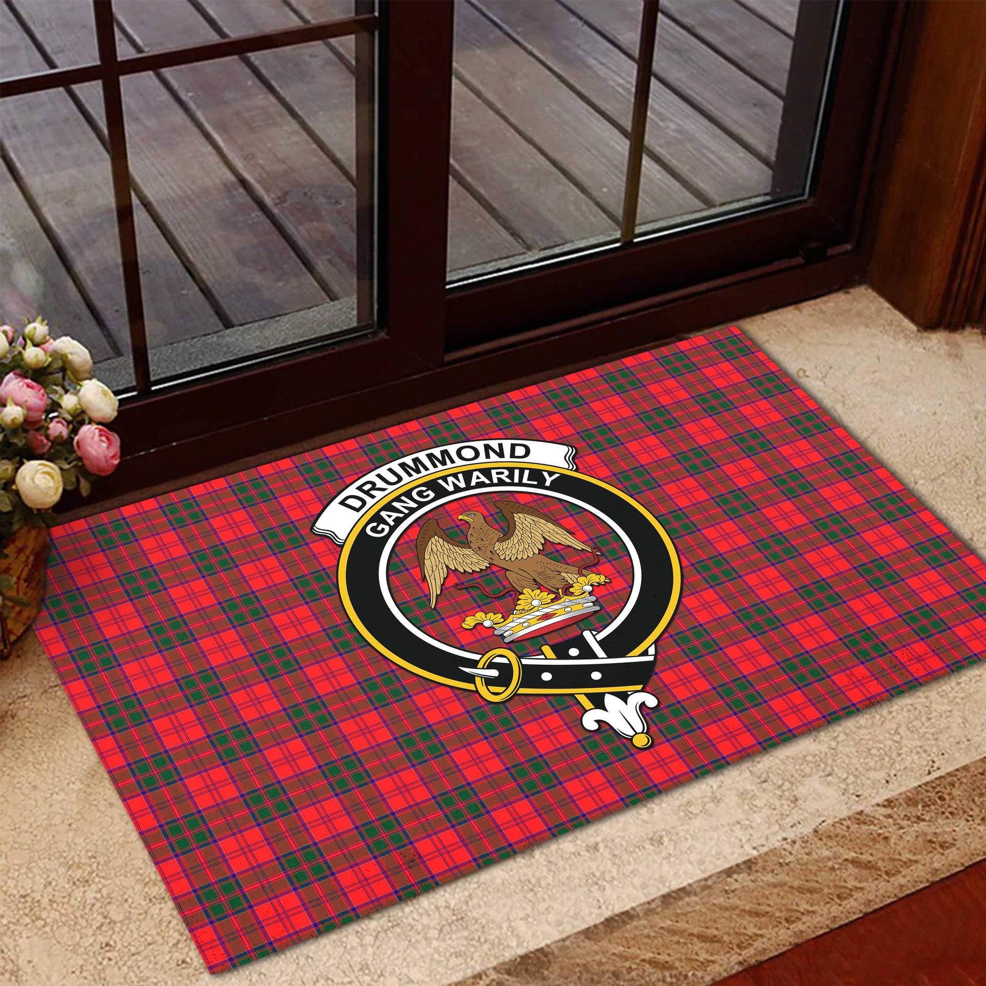 Drummond Modern Tartan Door Mat with Family Crest - Tartanvibesclothing