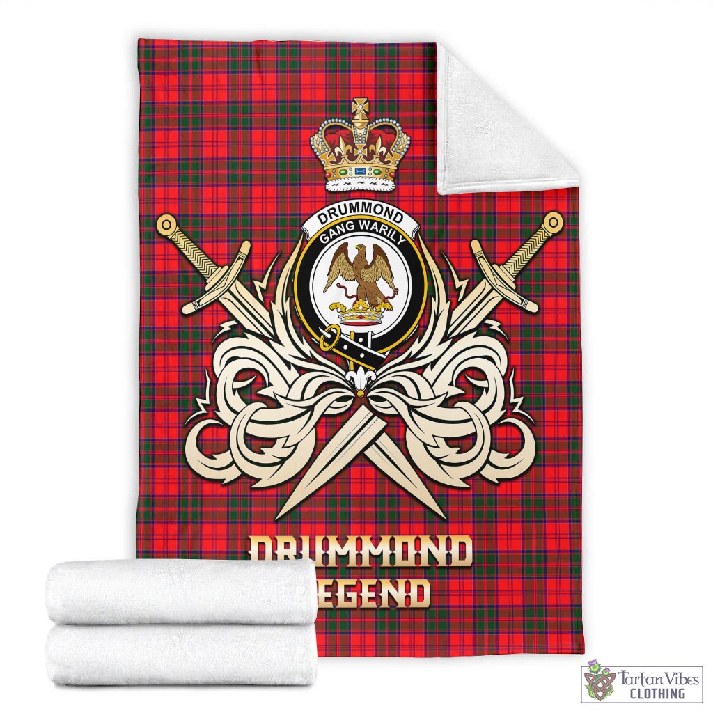 Tartan Vibes Clothing Drummond Modern Tartan Blanket with Clan Crest and the Golden Sword of Courageous Legacy