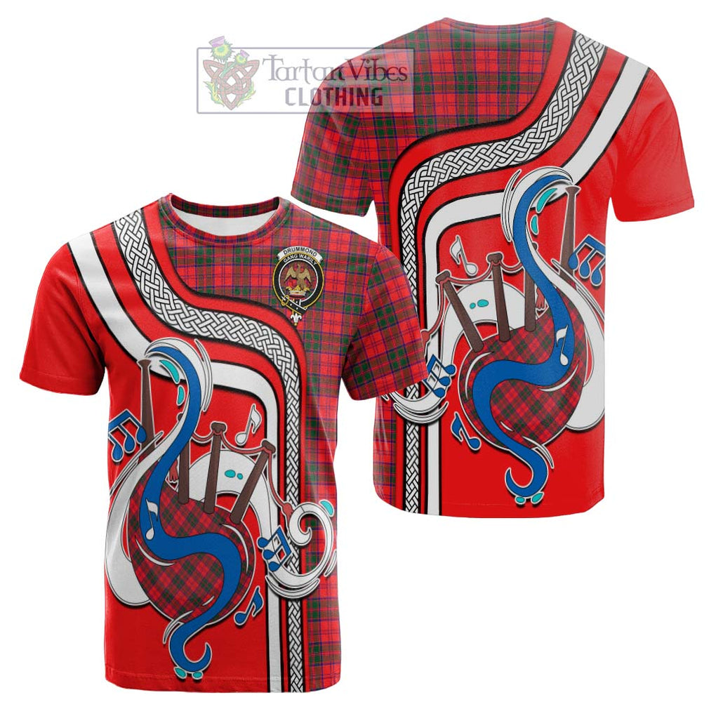 Tartan Vibes Clothing Drummond Modern Tartan Cotton T-shirt with Epic Bagpipe Style