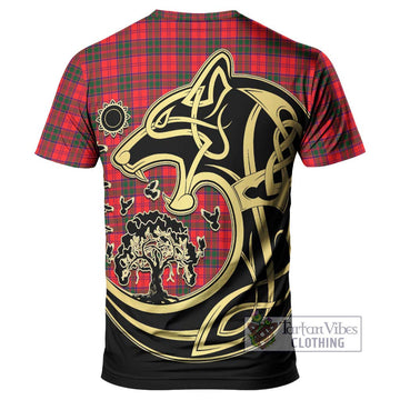 Drummond Modern Tartan T-Shirt with Family Crest Celtic Wolf Style