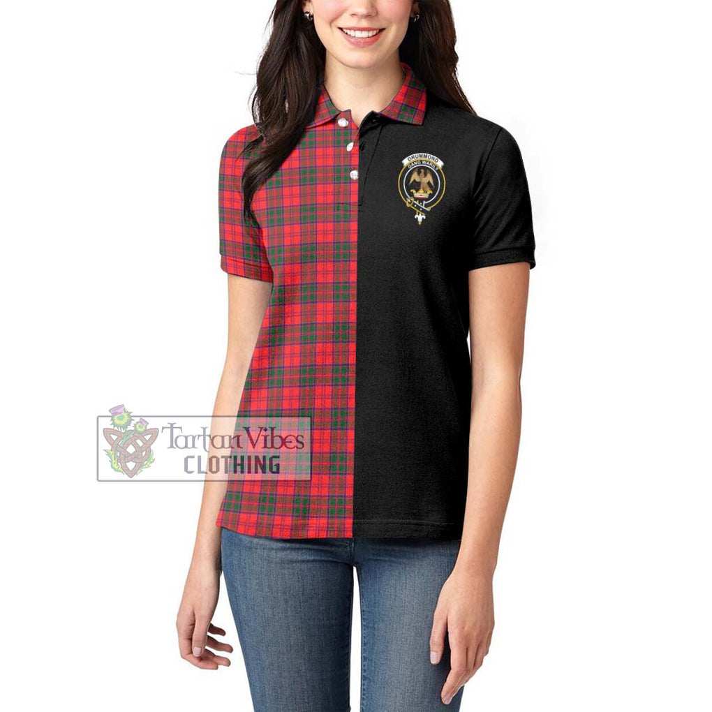 Drummond Modern Tartan Women's Polo Shirt with Family Crest and Half Of Me Style - Tartanvibesclothing Shop