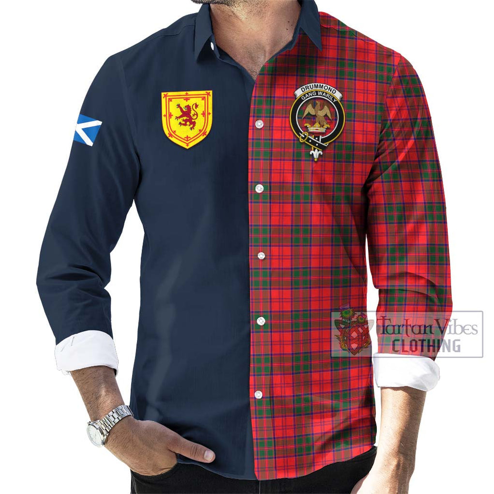 Tartan Vibes Clothing Drummond Modern Tartan Long Sleeve Button Shirt with Scottish Lion Royal Arm Half Style