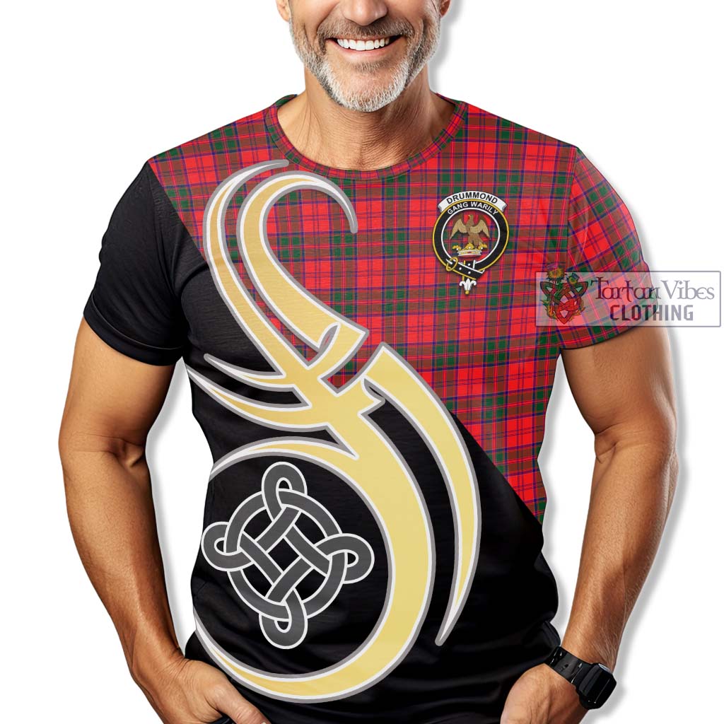 Tartan Vibes Clothing Drummond Modern Tartan T-Shirt with Family Crest and Celtic Symbol Style