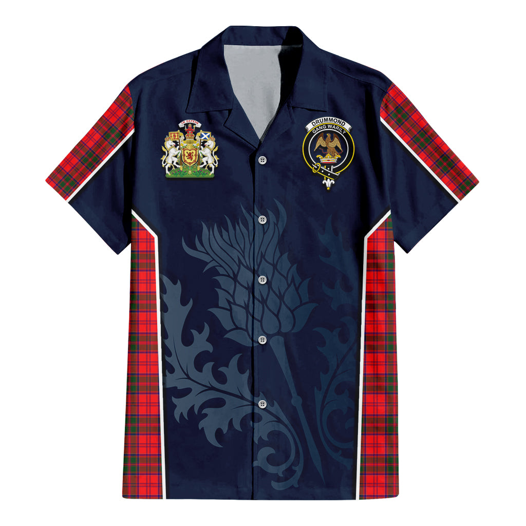 Tartan Vibes Clothing Drummond Modern Tartan Short Sleeve Button Up Shirt with Family Crest and Scottish Thistle Vibes Sport Style