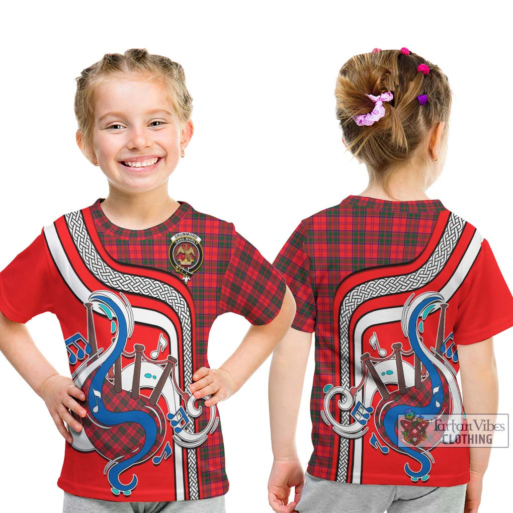 Tartan Vibes Clothing Drummond Modern Tartan Kid T-Shirt with Epic Bagpipe Style