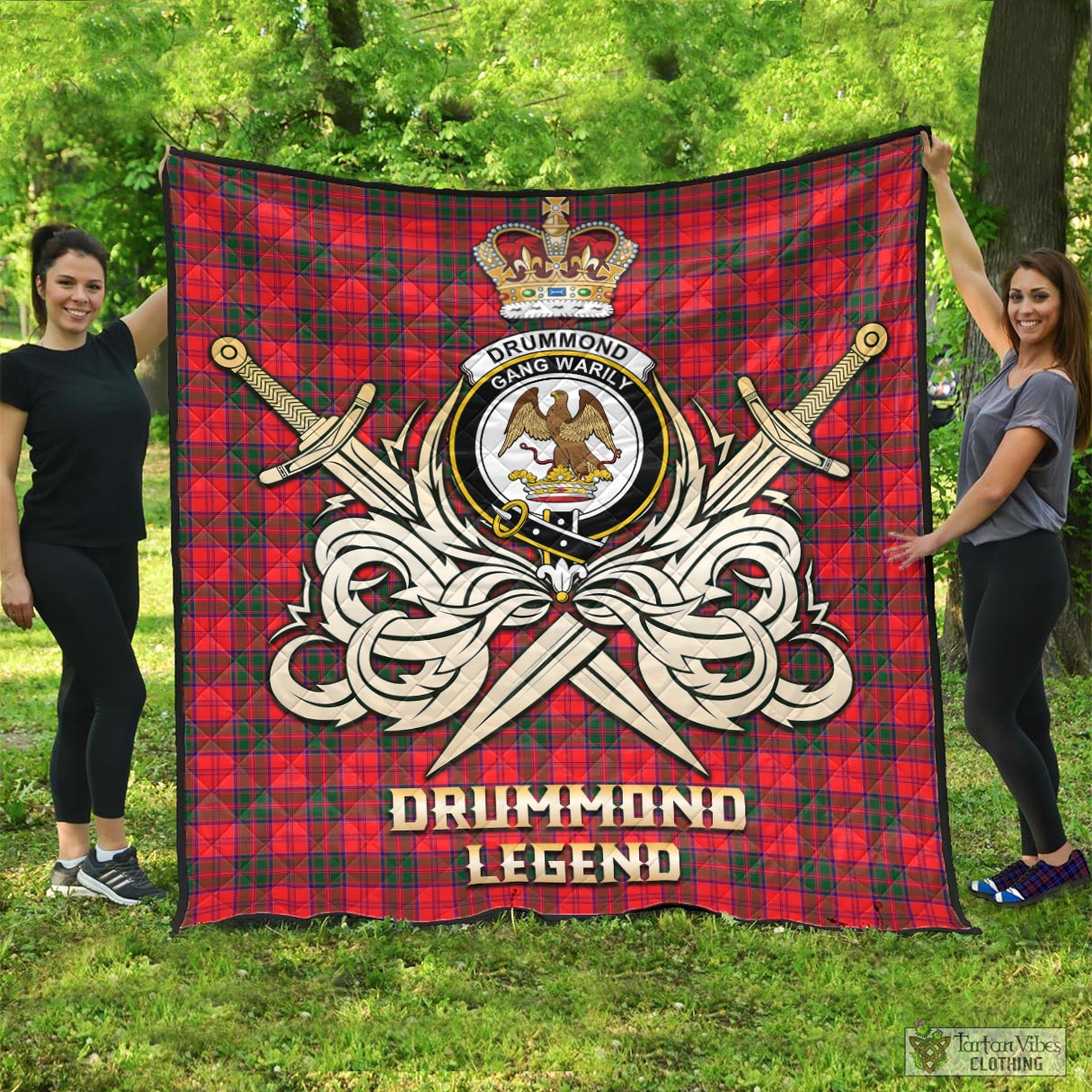 Tartan Vibes Clothing Drummond Modern Tartan Quilt with Clan Crest and the Golden Sword of Courageous Legacy