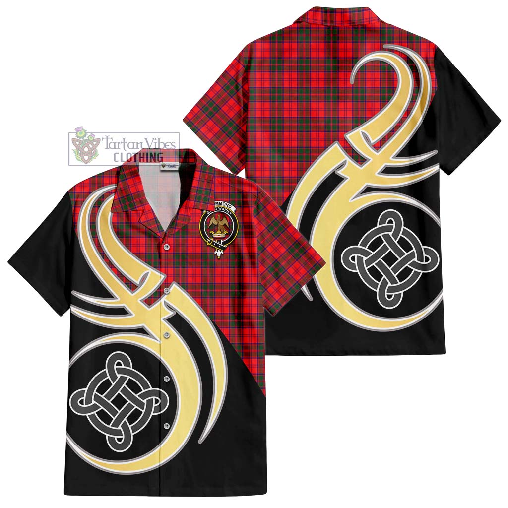 Drummond Modern Tartan Short Sleeve Button Shirt with Family Crest and Celtic Symbol Style - Tartan Vibes Clothing