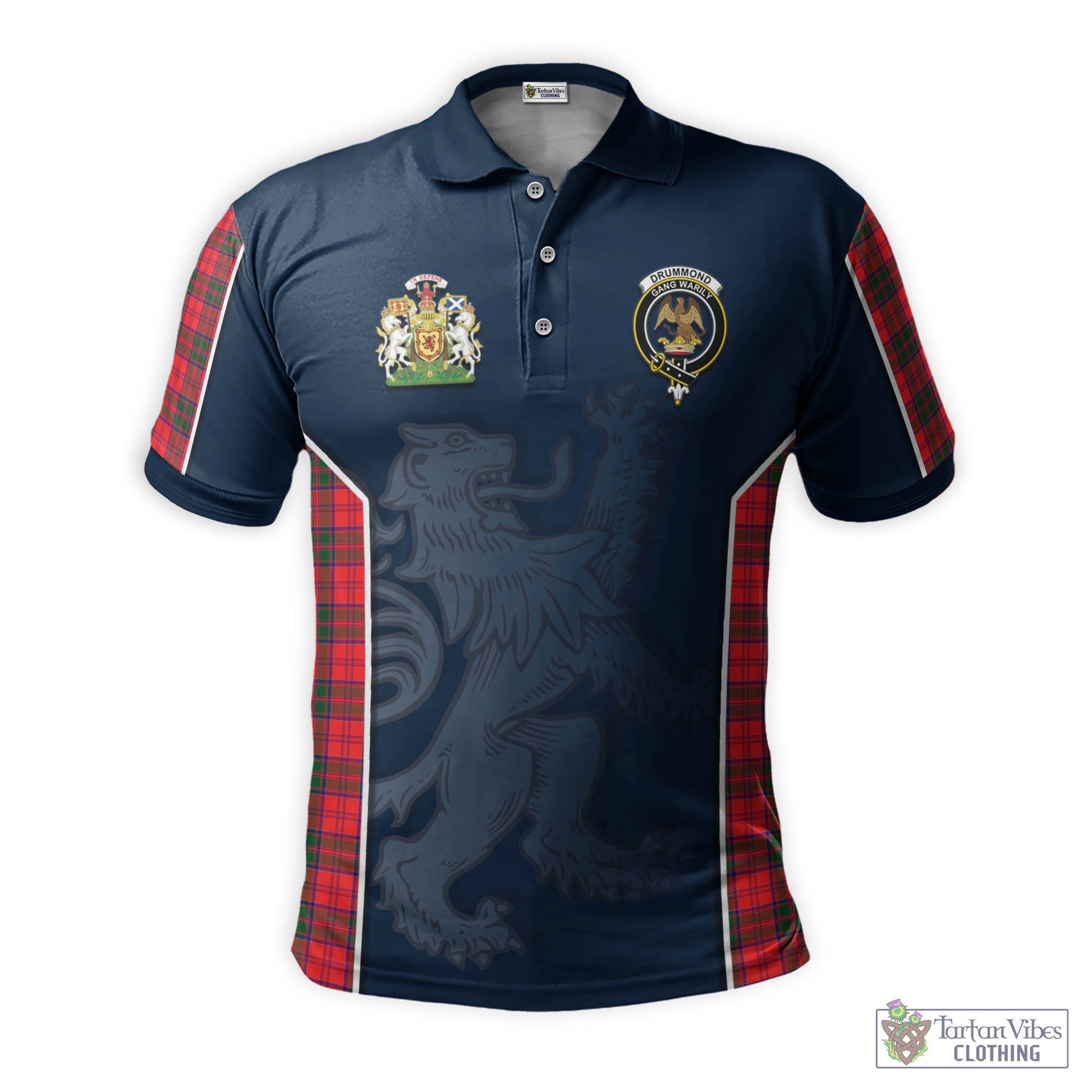 Tartan Vibes Clothing Drummond Modern Tartan Men's Polo Shirt with Family Crest and Lion Rampant Vibes Sport Style