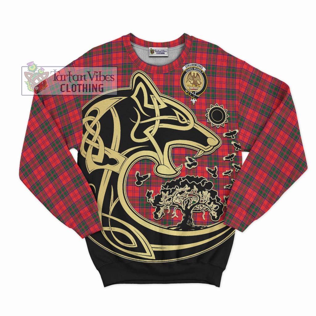 Tartan Vibes Clothing Drummond Modern Tartan Sweatshirt with Family Crest Celtic Wolf Style