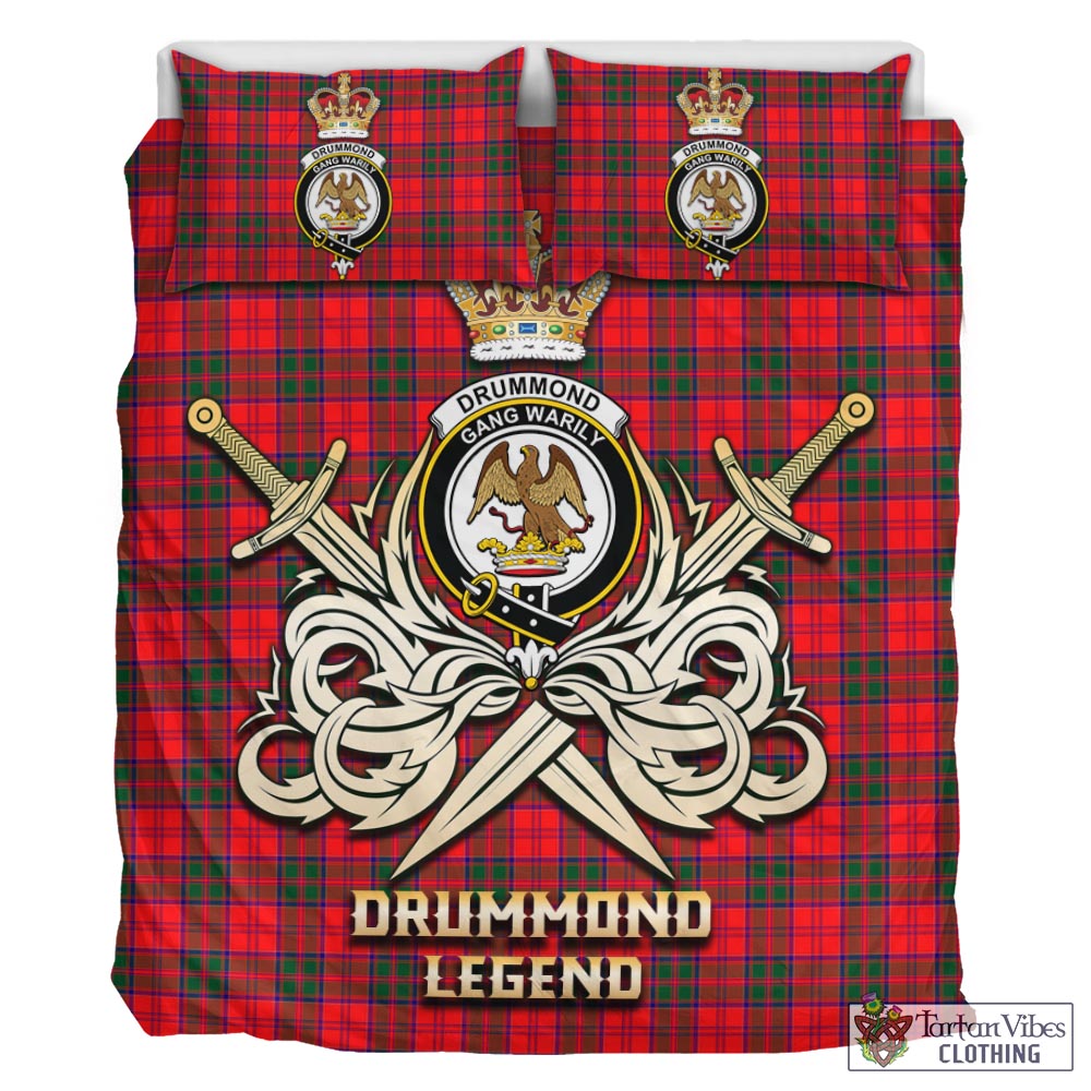 Tartan Vibes Clothing Drummond Modern Tartan Bedding Set with Clan Crest and the Golden Sword of Courageous Legacy